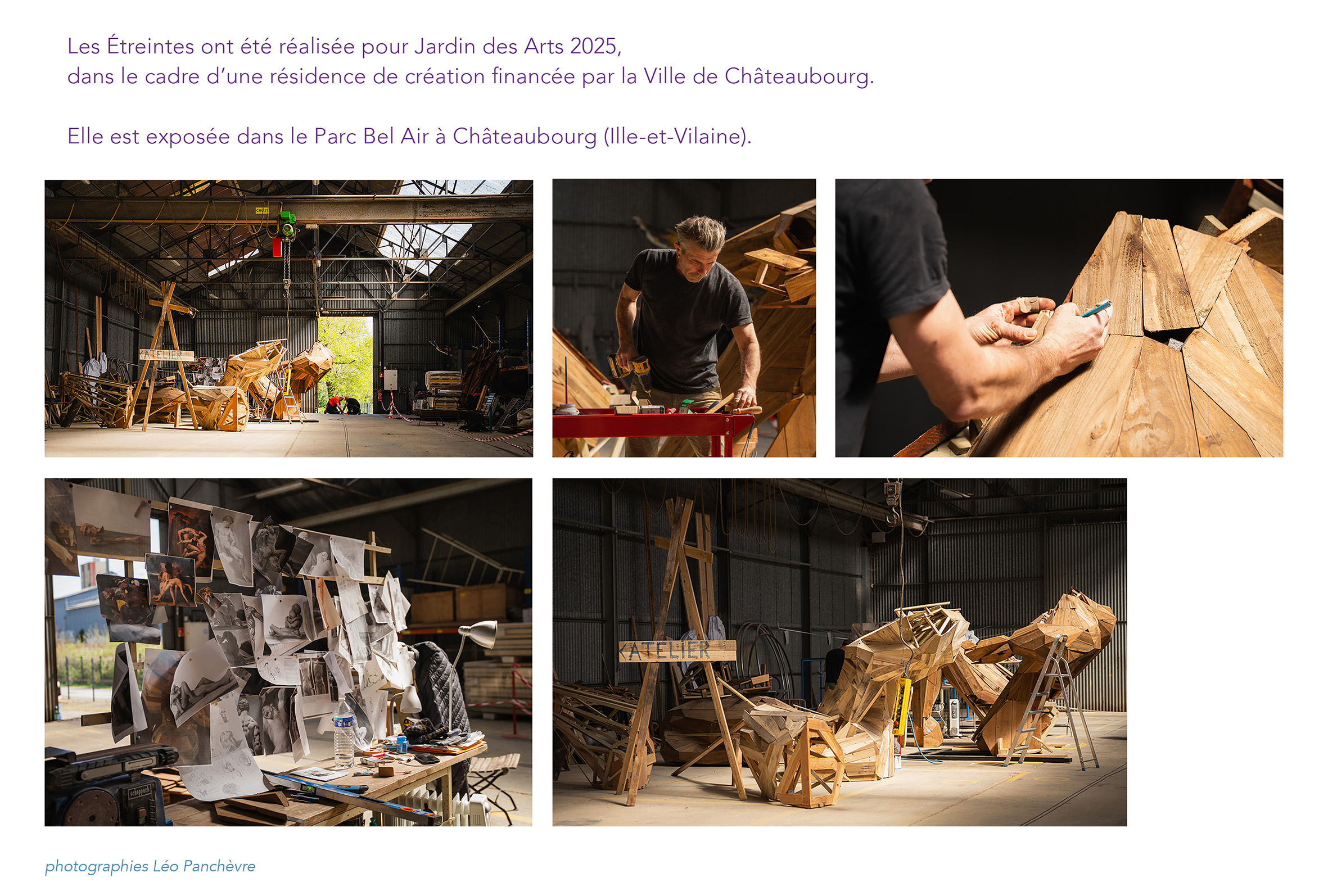 Les étreintes sculpture bois monumentale Ville de Châteaubourg Ille-et-Vilaine Art