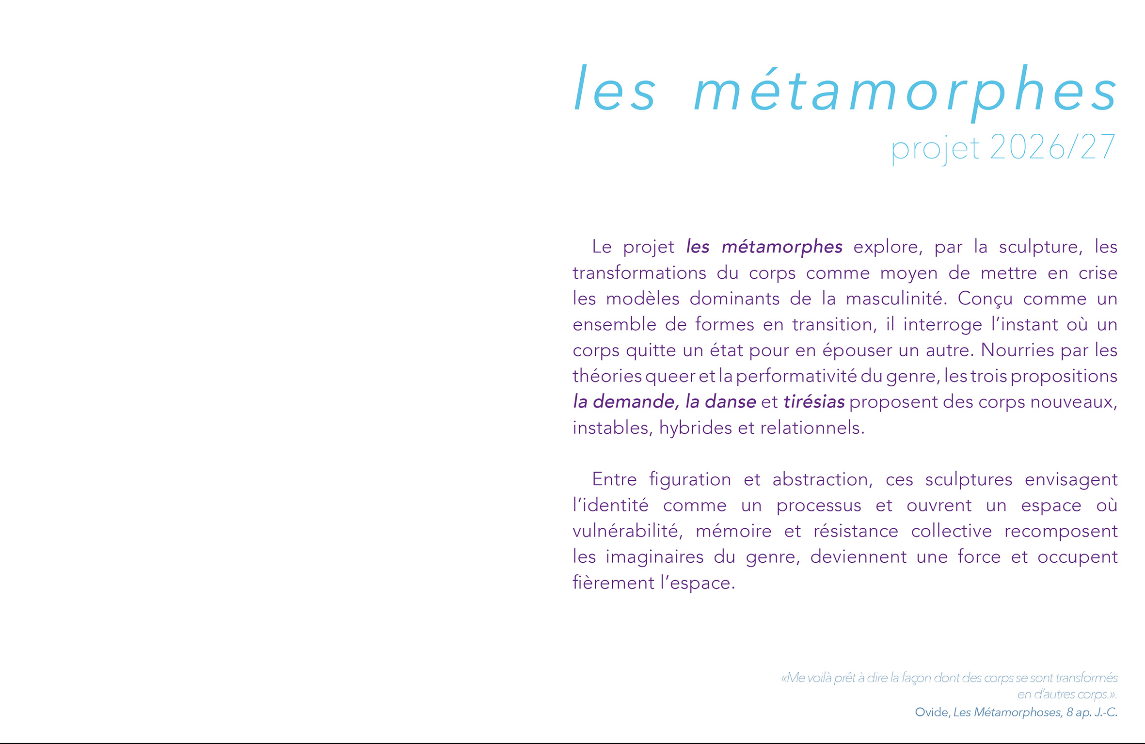 Les métamorphes note d'intention projet sculptures
